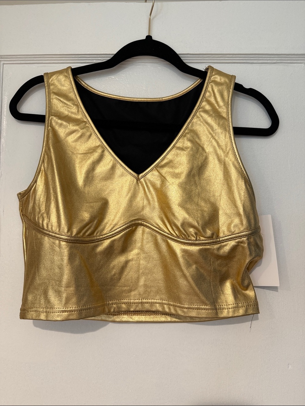Metallic Gold V-Neck Cropped Tank Top